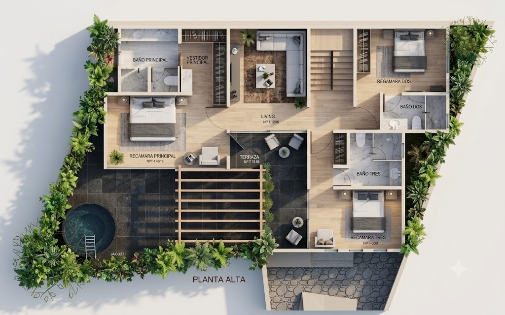 Planta alta de la residencia Tres Árboles